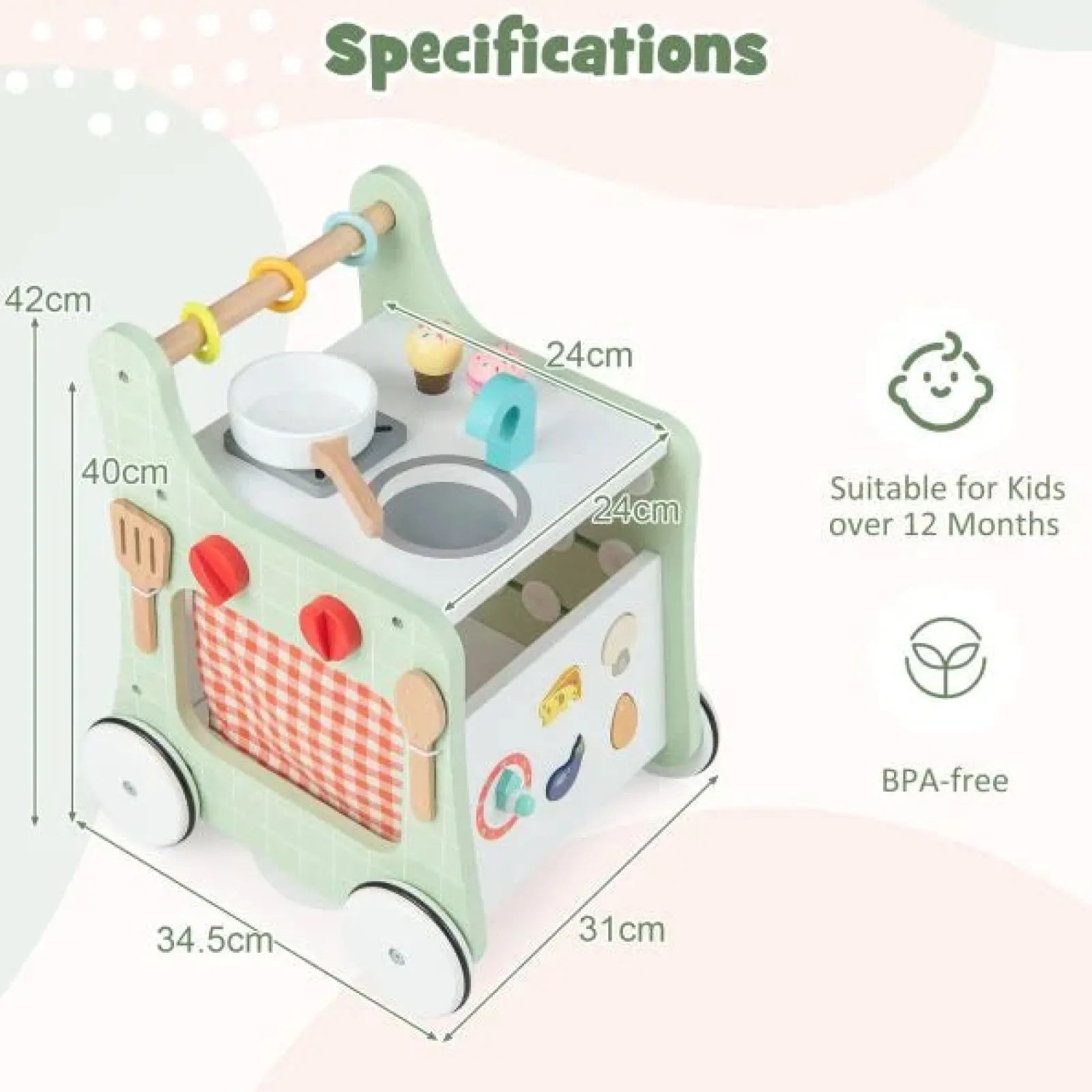 Kinder Little Helper Montessori 6-in-1 Lauflernhilfe zur Haltungsentwicklung | Busy Board und Mini-Spielzeugküche | 12m+