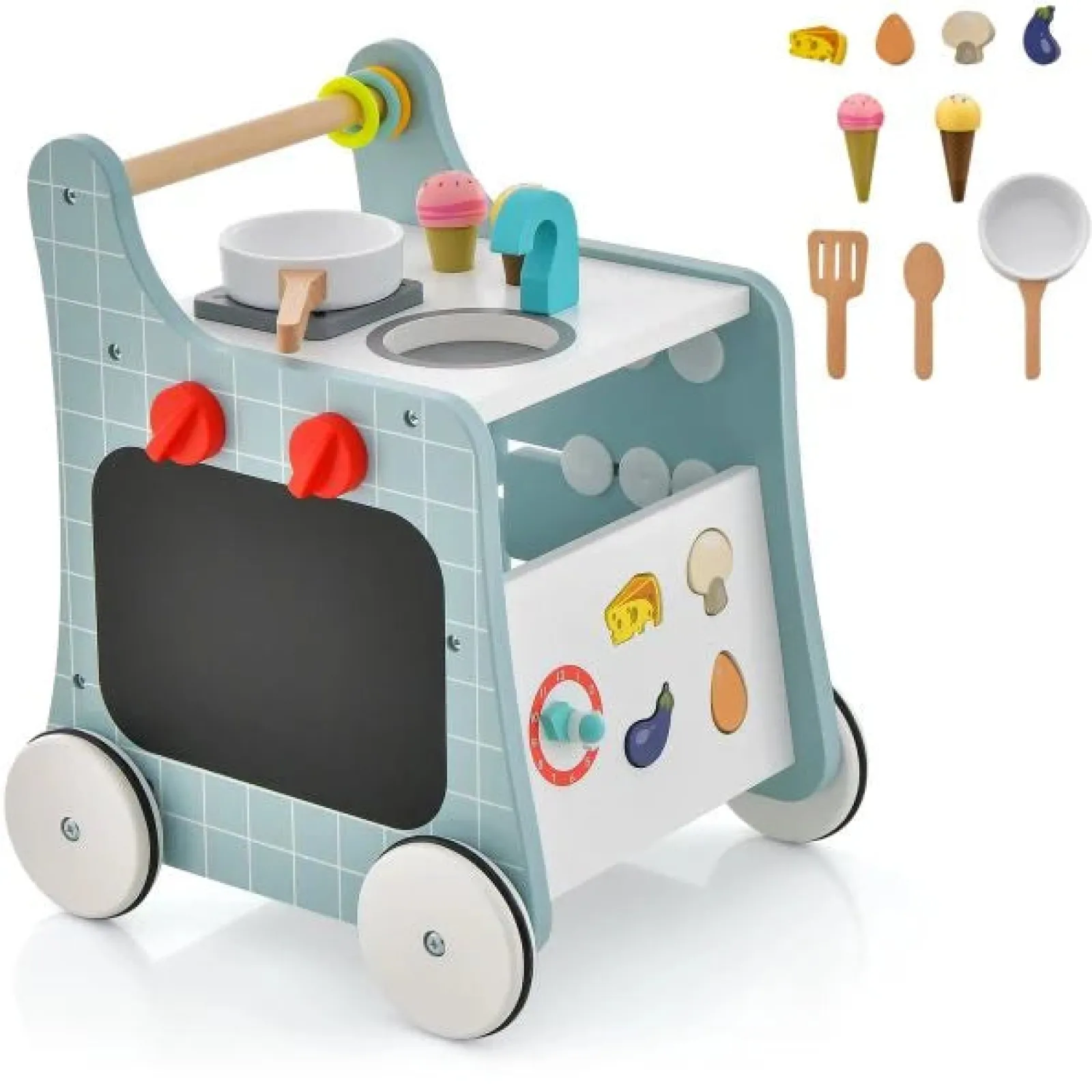 Kinder Little Helper Montessori 6-in-1 Lauflernhilfe zur Haltungsentwicklung | Busy Board und Mini-Spielzeugküche | 12m+