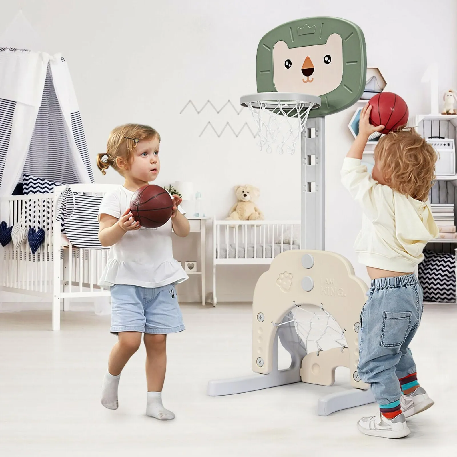 Kinder Little Helper Montessori 3-in-1-Basketballständer für Kinder | Höhenverstellbar | Fußball- und Golftor | 3 Jahre+
