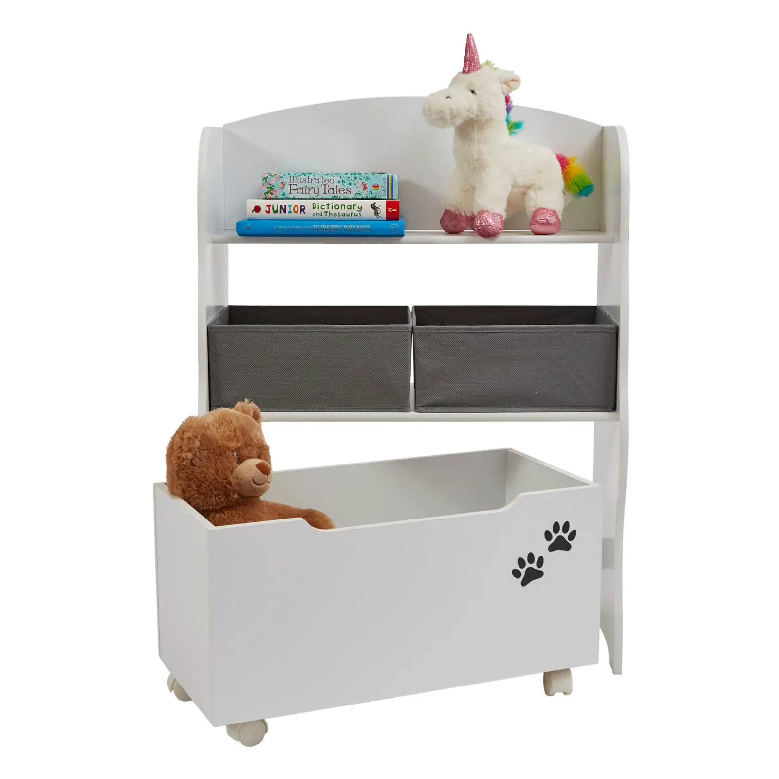 Kinder Little Helper Montessori-Bücherregal und Spielzeugaufbewahrung aus Holz für Kinder | Ausziehbare Schubladen und Boxen | Hunde- und Katzendesign
