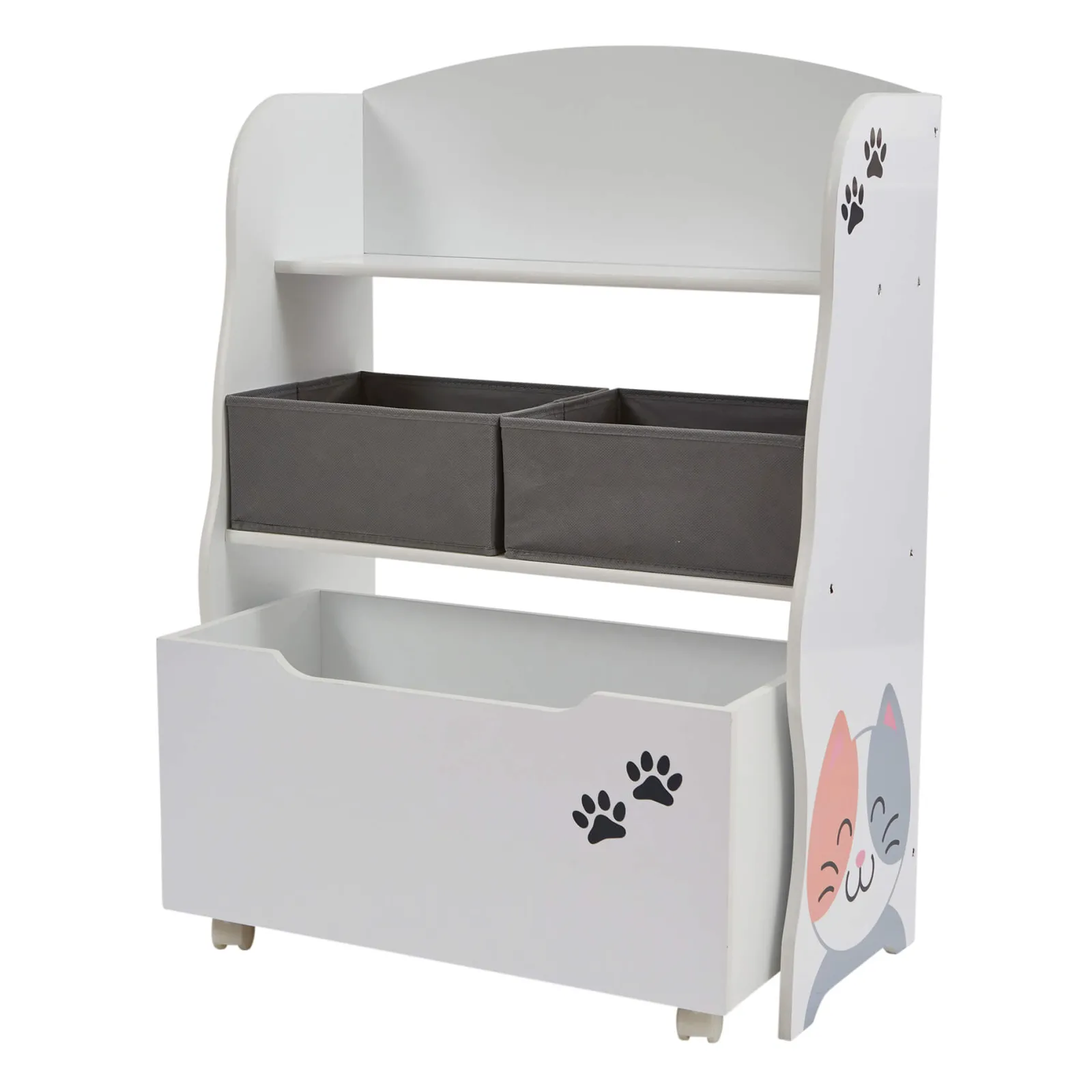 Kinder Little Helper Montessori-Bücherregal und Spielzeugaufbewahrung aus Holz für Kinder | Ausziehbare Schubladen und Boxen | Hunde- und Katzendesign