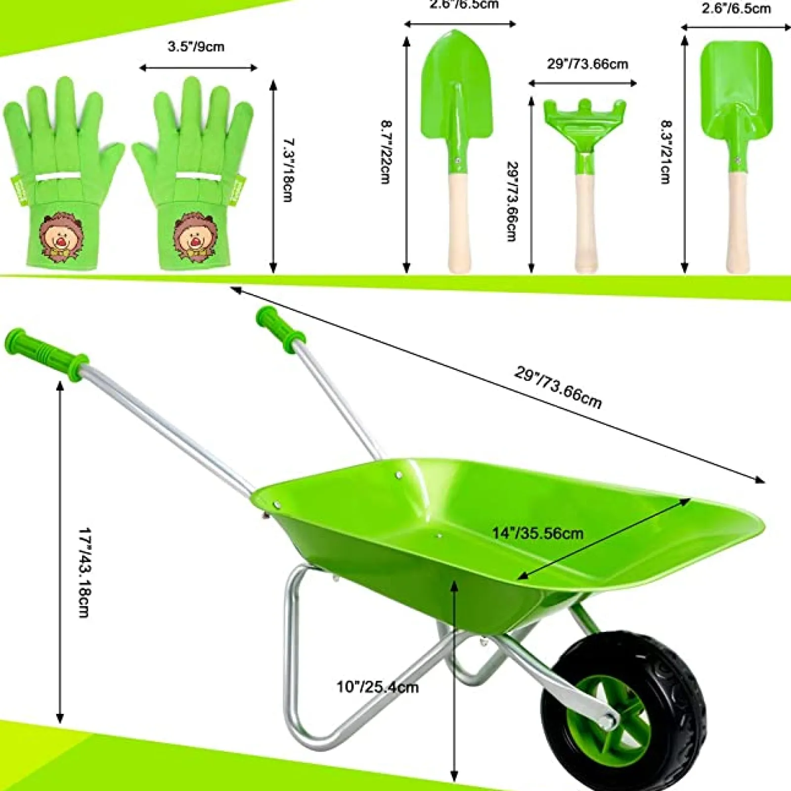 Little Helper Montessori-Gartenspielzeugset mit Schubkarre und Werkzeugsatz aus rostfreiem Edelstahl | Outdoor-Kinderspielzeug für den Sandkasten | Ab 3 Jahren