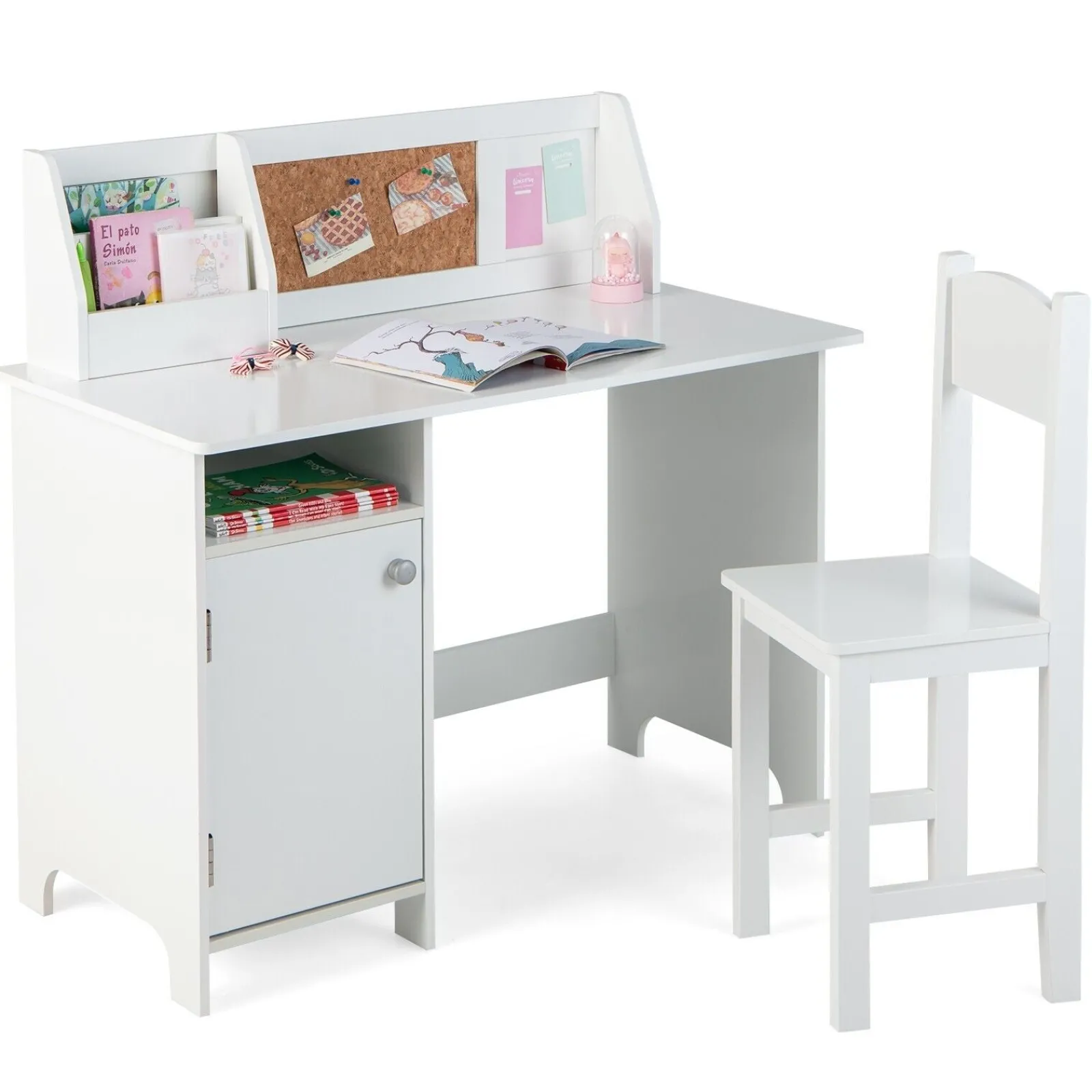 Kinder Little Helper Montessori-Hausaufgabentisch für Kinder | Sekretär | Aufbewahrungsschrank und Stuhl | Weiß | 5-14 Jahre