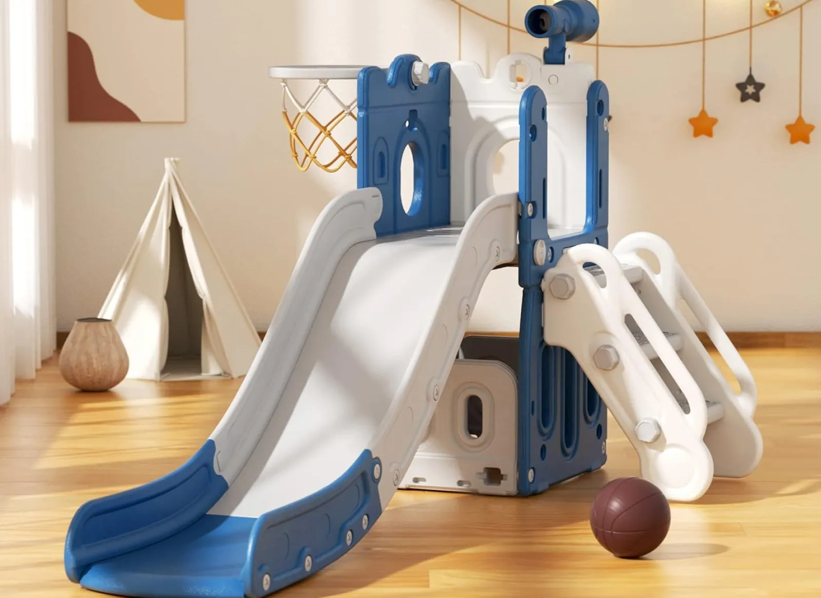 Little Helper Montessori-Schloss | Folienset | Basketballkorb | Brücke | Drinnen oder draußen | Lagerung | Beige oder Blau