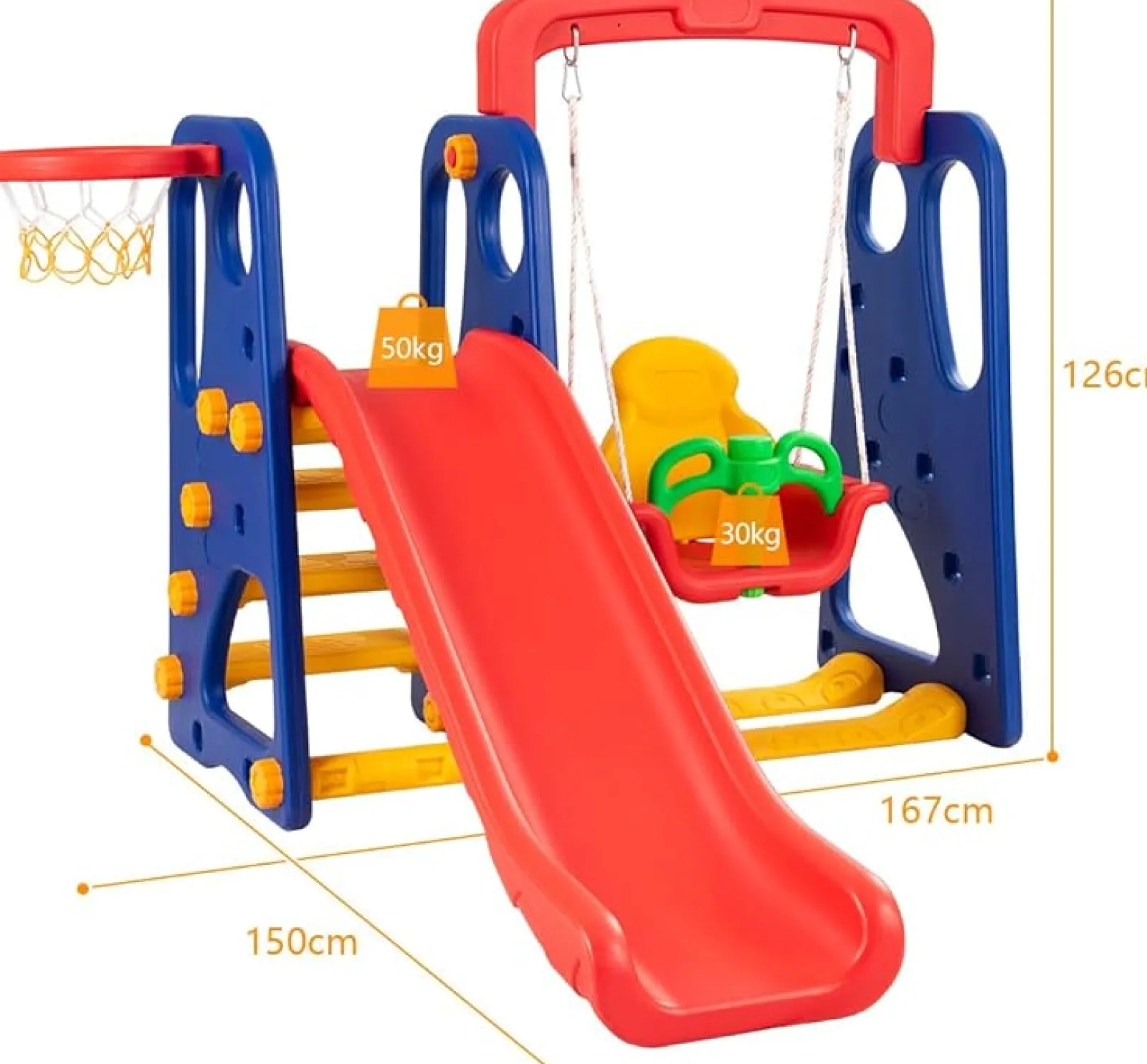 Little Helper Montessori-Spielschaukel- Und Rutschenset Für Kleinkinder | Basketball | Drinnen Draußen | Mehrfarbig | 3-8 Jahre