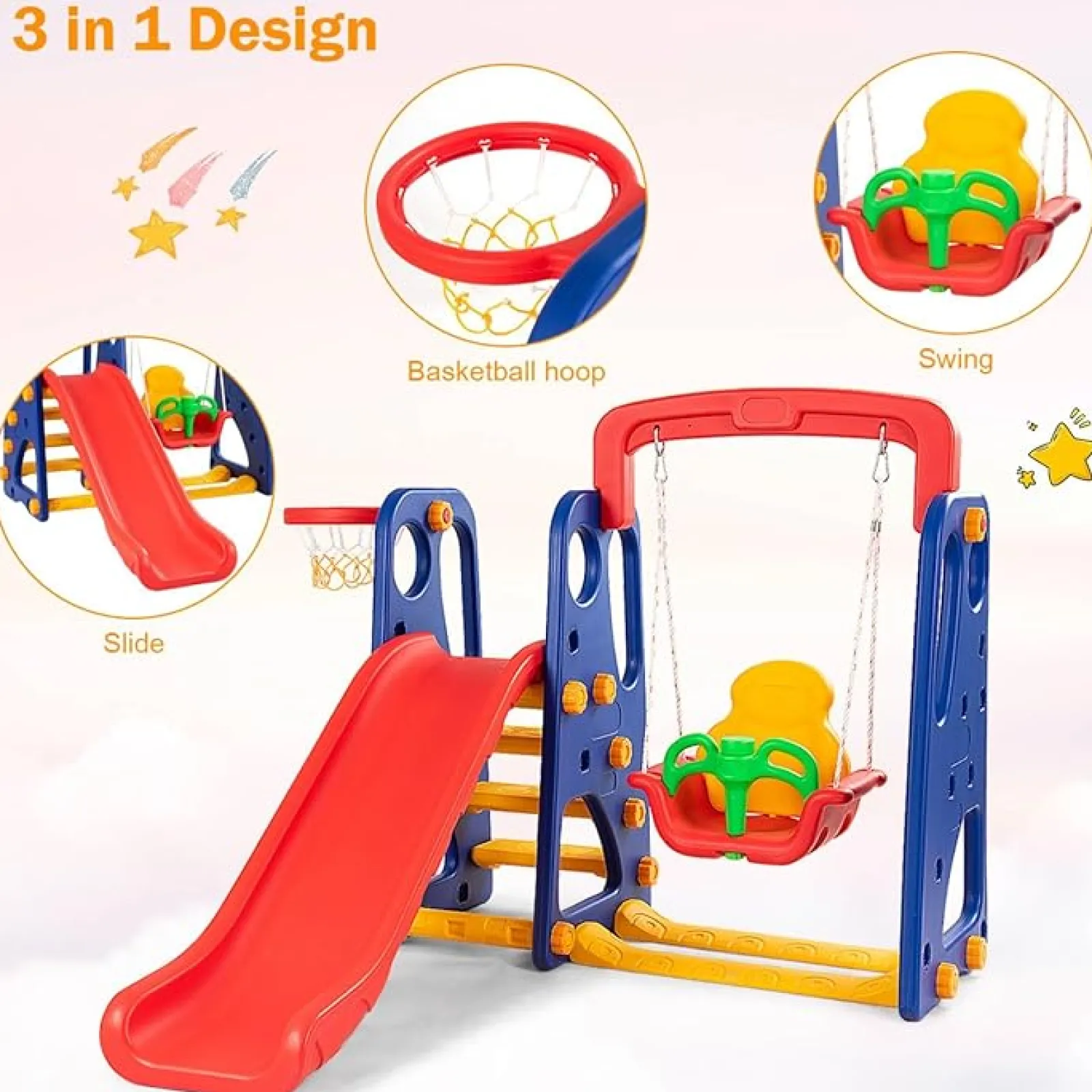 Little Helper Montessori-Spielschaukel- Und Rutschenset Für Kleinkinder | Basketball | Drinnen Draußen | Mehrfarbig | 3-8 Jahre