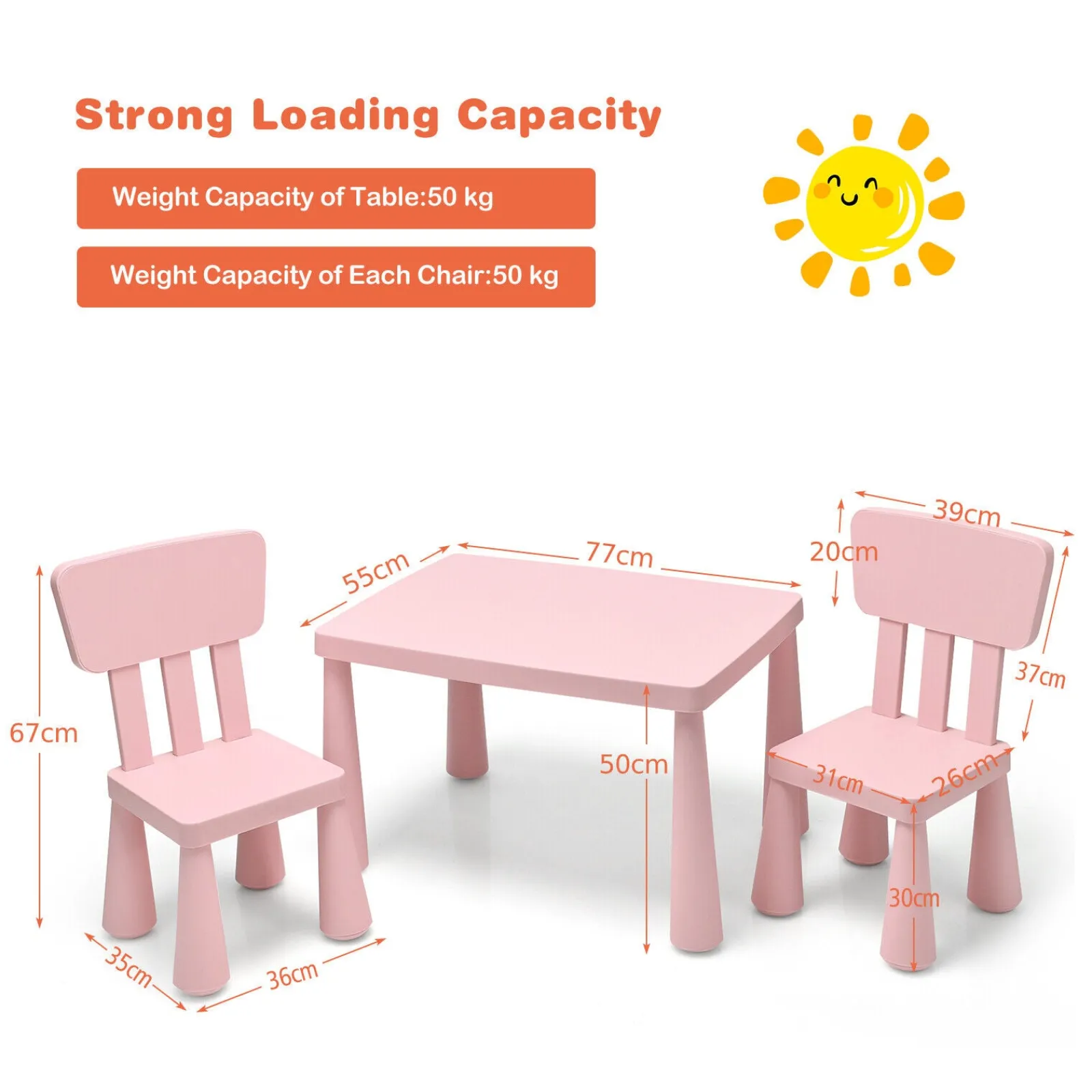 Kinder Little Helper Montessori-Tisch und ergonomische Stühle zum Schutz der Wirbelsäule x 2 | Zartrosa | 1–7 Jahre