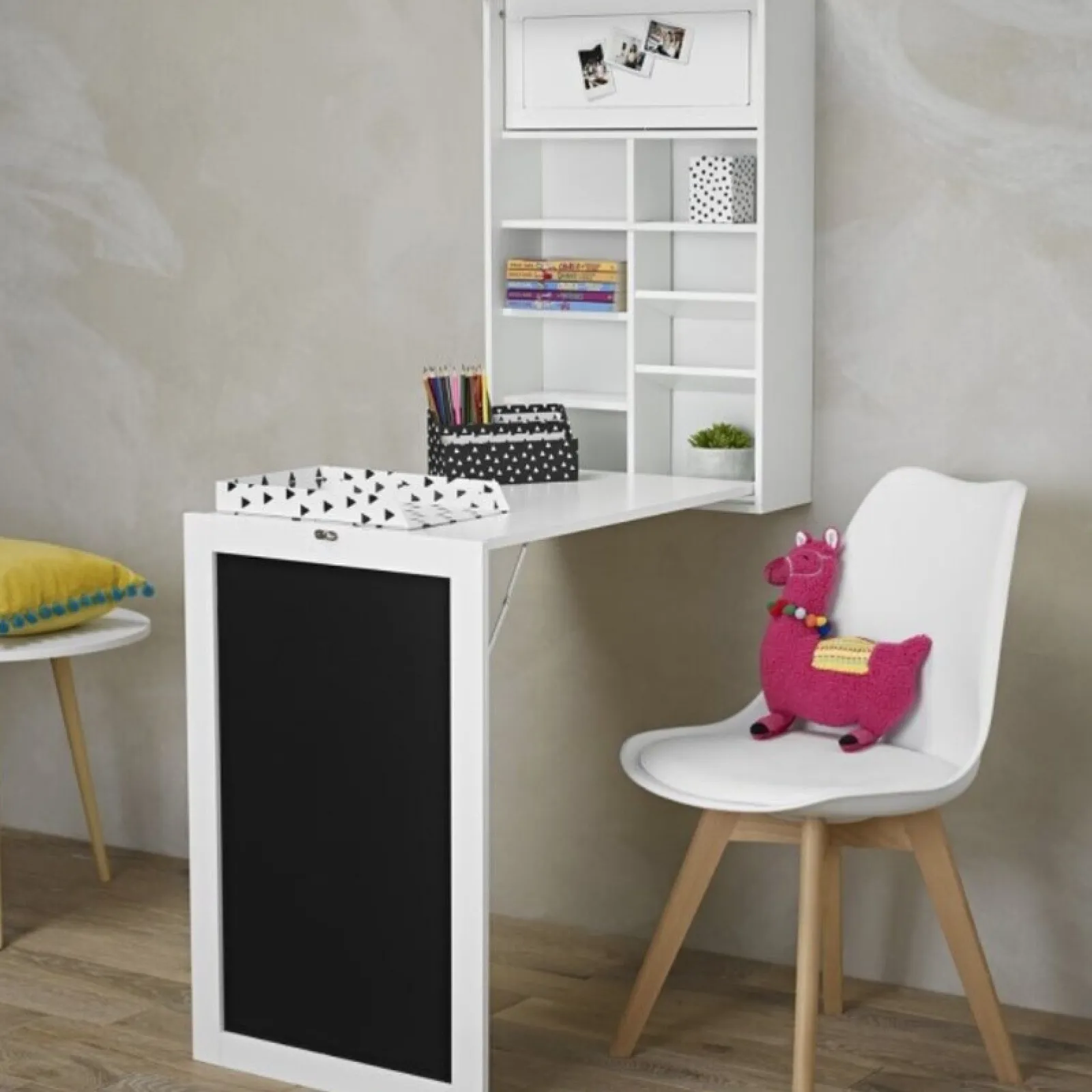 Kinder Little Helper Platzsparender Montessori-Schreibtisch zur Wandmontage | Schwebender Schreibtisch | Tafel | Aufbewahrung | Weiß oder Grau | 5–12 Jahre