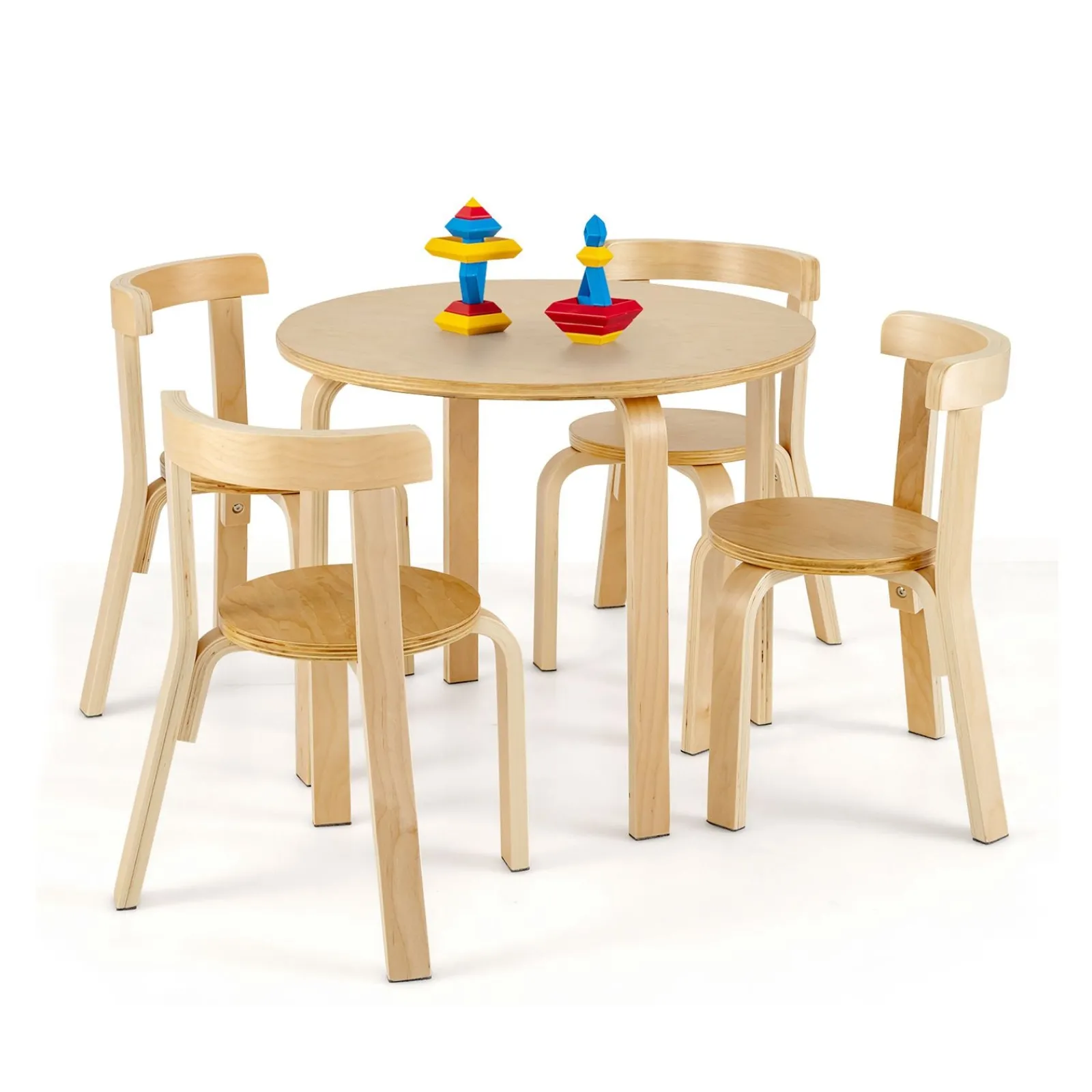 Kinder Little Helper Runder Kindertisch aus Öko-Pappel- und Birkenholz und 4 ergonomische Stühle | 4 Farboptionen