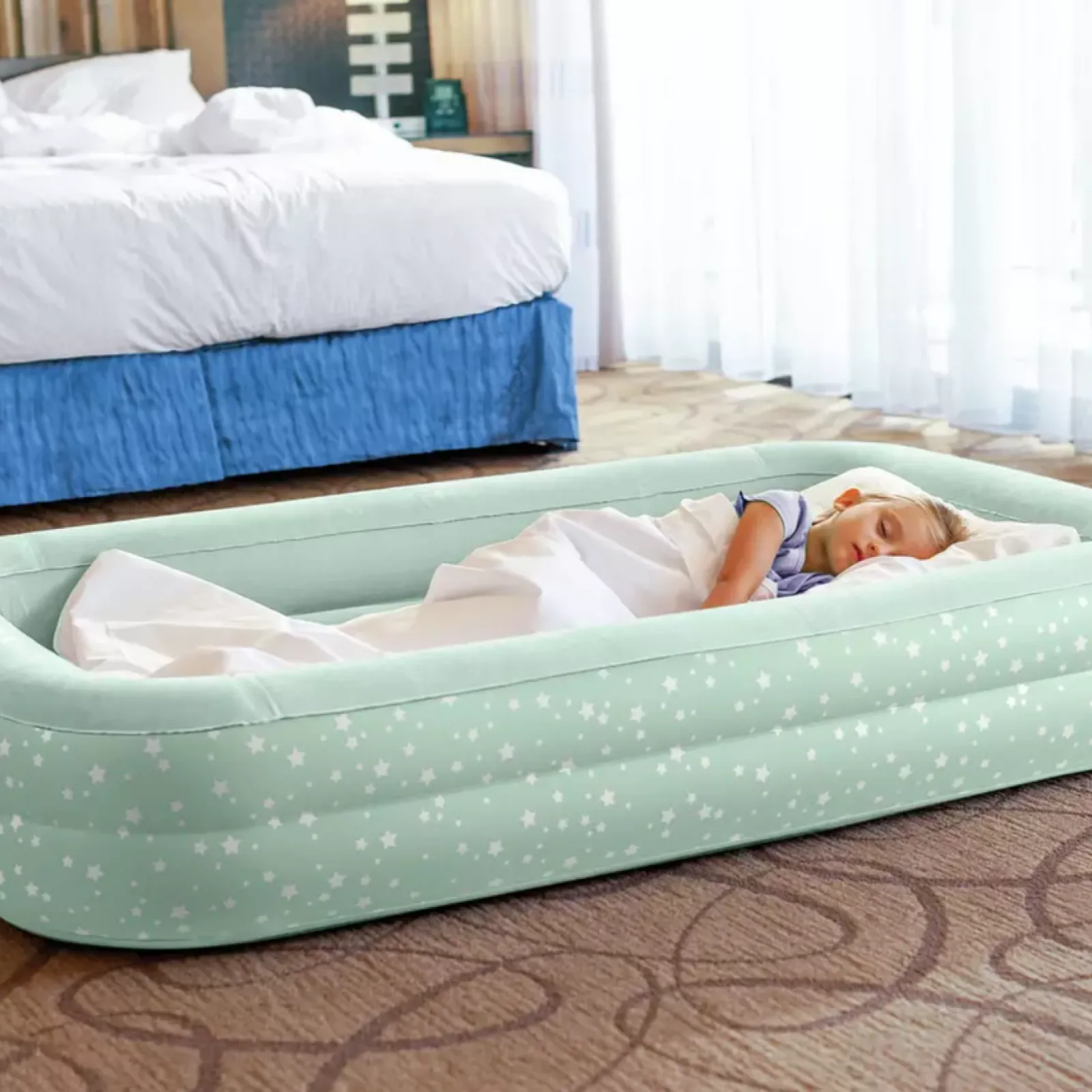 Kinder Little Helper Schnell Aufzubauendes Aufblasbares, Tragbares Reisebett Für Kinder | Dicke Matratze, Tragetasche Und Luftpumpe | Minze | 3–8 Jahre