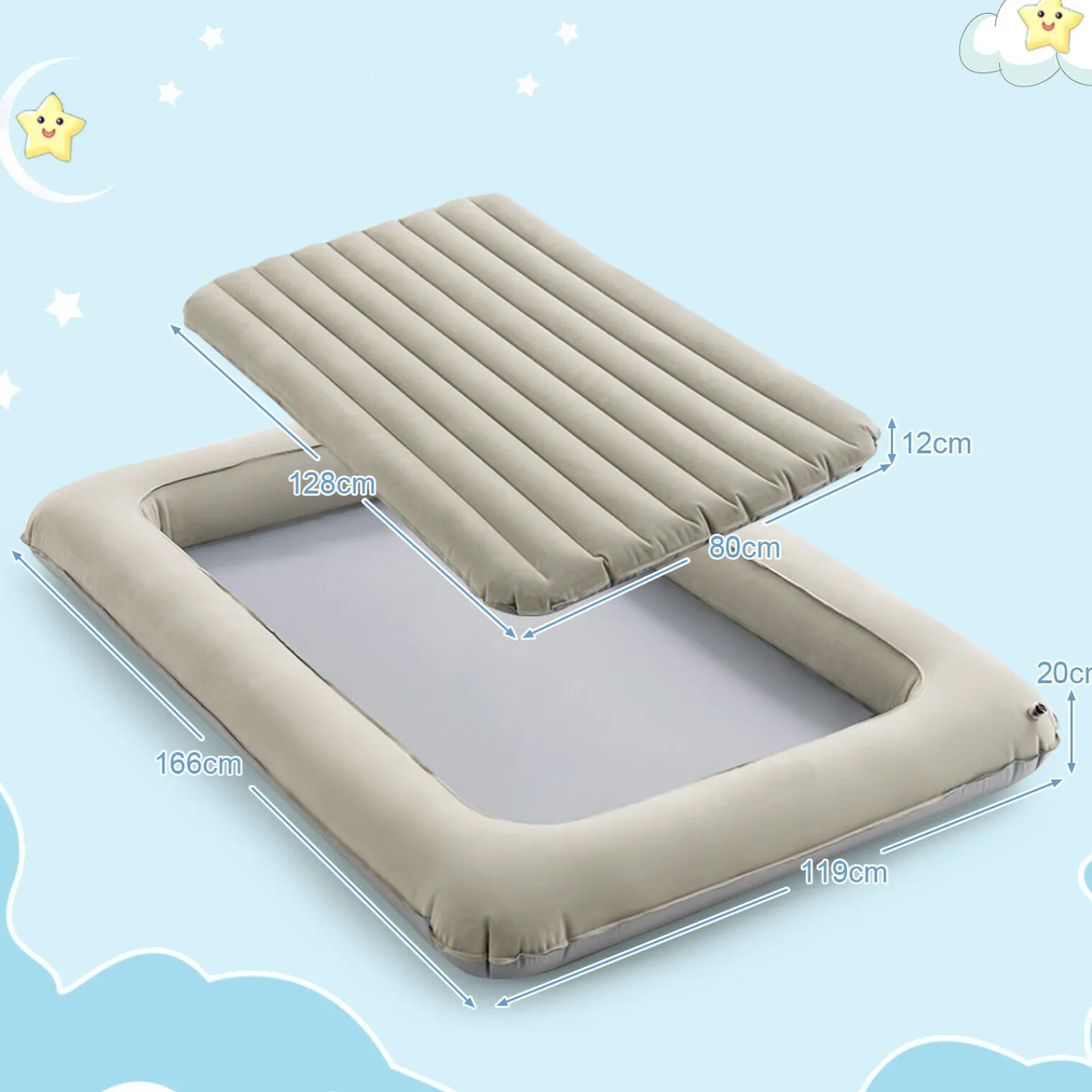 Kinder Little Helper Schnell zusammenbaubares, aufblasbares, tragbares Reisebett und Bällebad für Kinder | Matratze, Tragetasche und Luftpumpe | beige | 18m+