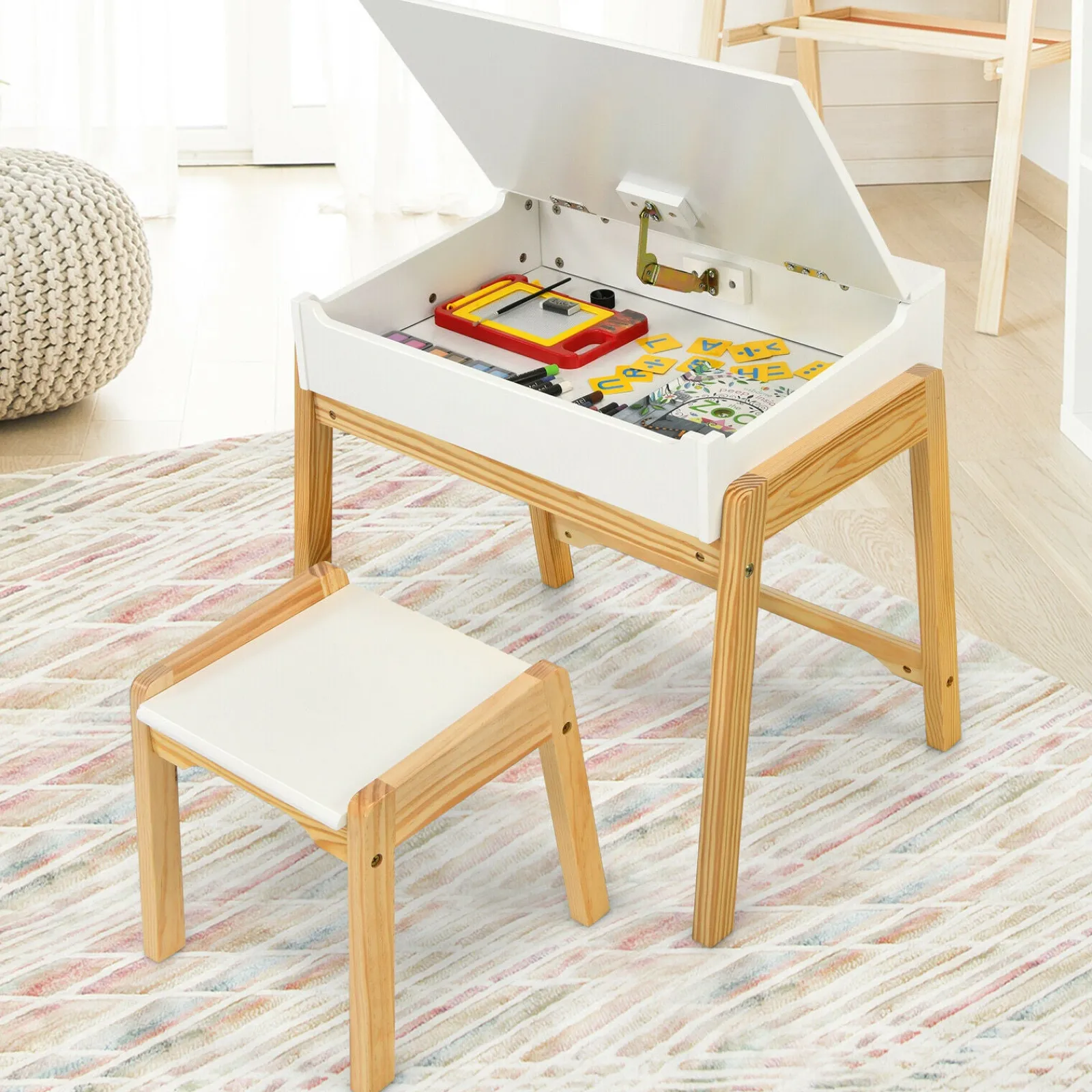 Kinder Little Helper Schreibtisch- und Stuhlset für Kinder | Hausaufgabentisch | Weiß- und Natur-Finish | Ab 3 Jahren