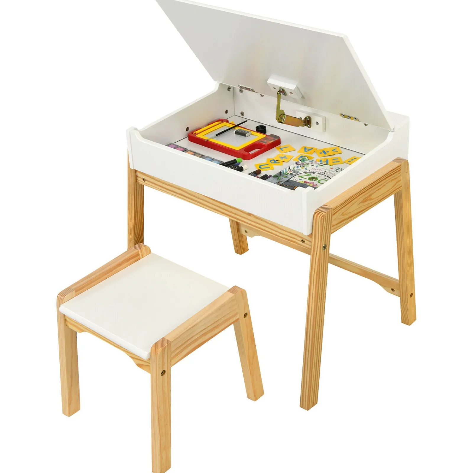 Kinder Little Helper Schreibtisch- und Stuhlset für Kinder | Hausaufgabentisch | Weiß- und Natur-Finish | Ab 3 Jahren