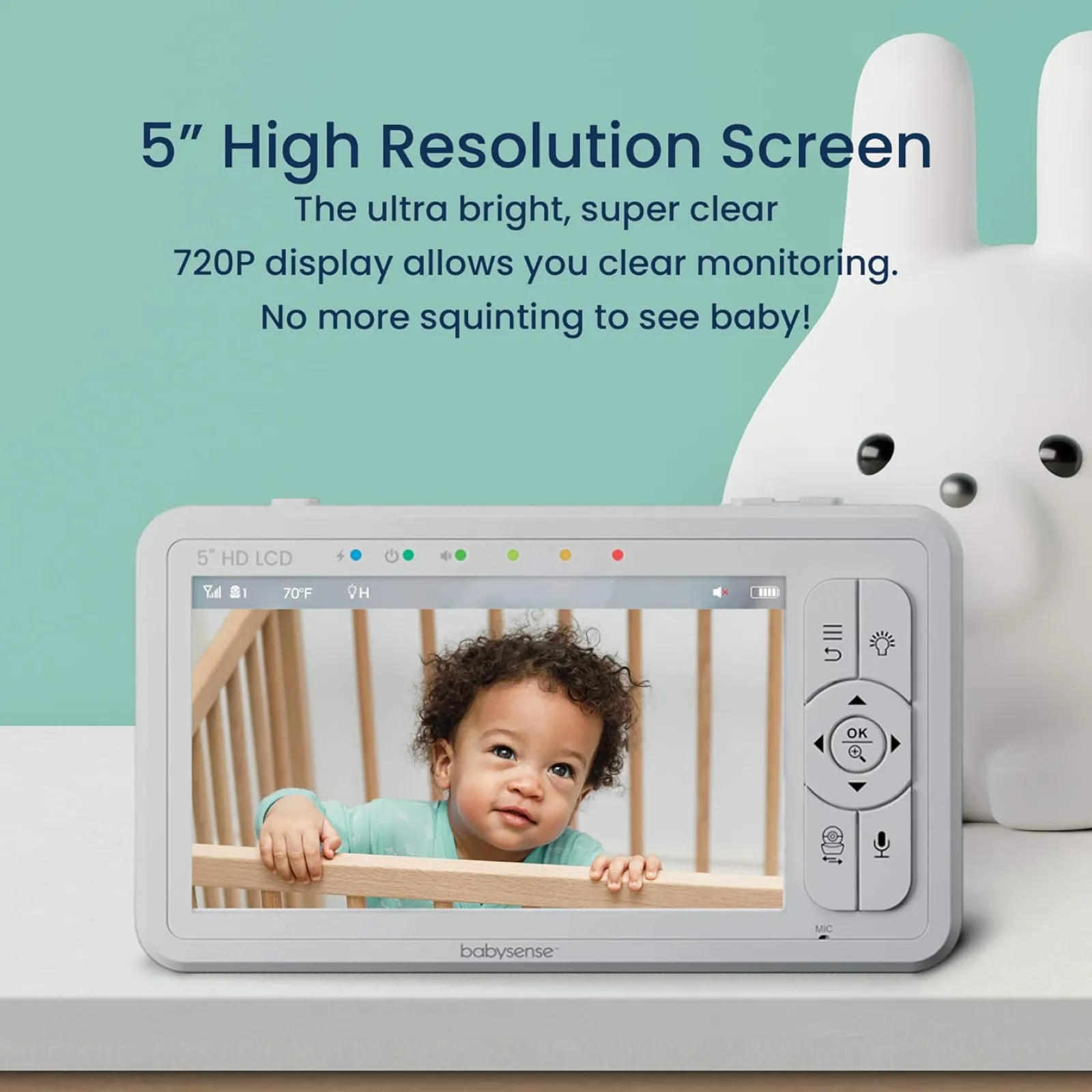 Kinder Little Helper Sicherer Schlaf Hochempfindlicher Baby-Atembewegungsmonitor | 5-Zoll-Raum- und Kinderbettüberwachung mit geteiltem Bildschirm | IR-Nachtsicht | Schlaflieder und Schlafgeräusche