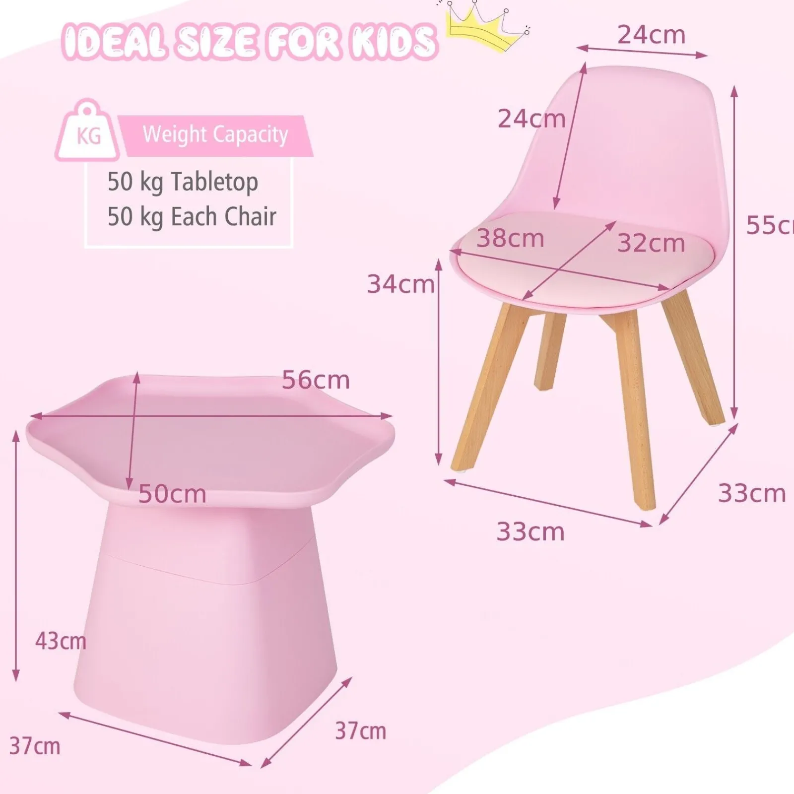 Kinder Little Helper 3-teiliges Kindertisch- und 2-Stühle-Set | Weich gepolsterte und ergonomische Sitze mit Rückenlehne | Rosa