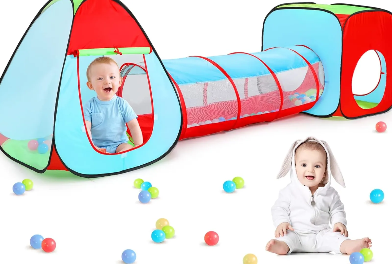 Kinder Little Helper 3-teiliges Spielzelt für Kinder mit Bällebad | Spieltunnel und Tipi-Zelt | Pop-Up-Spielhaus | Höhle