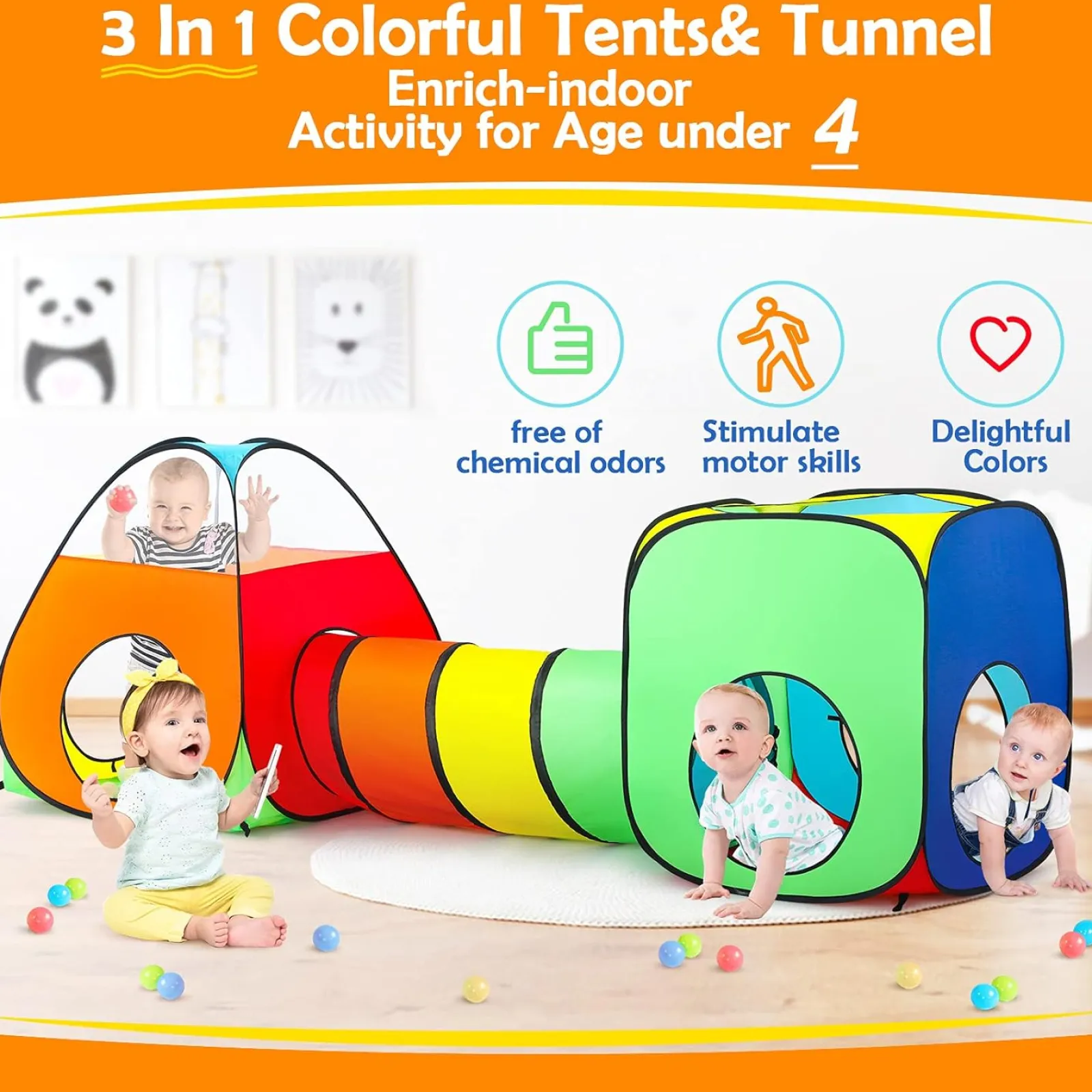 Kinder Little Helper 3-teiliges Spielzelt für Kinder mit Bällebad | Spieltunnel und Tipi-Zelt | Pop-Up-Spielhaus | Höhle