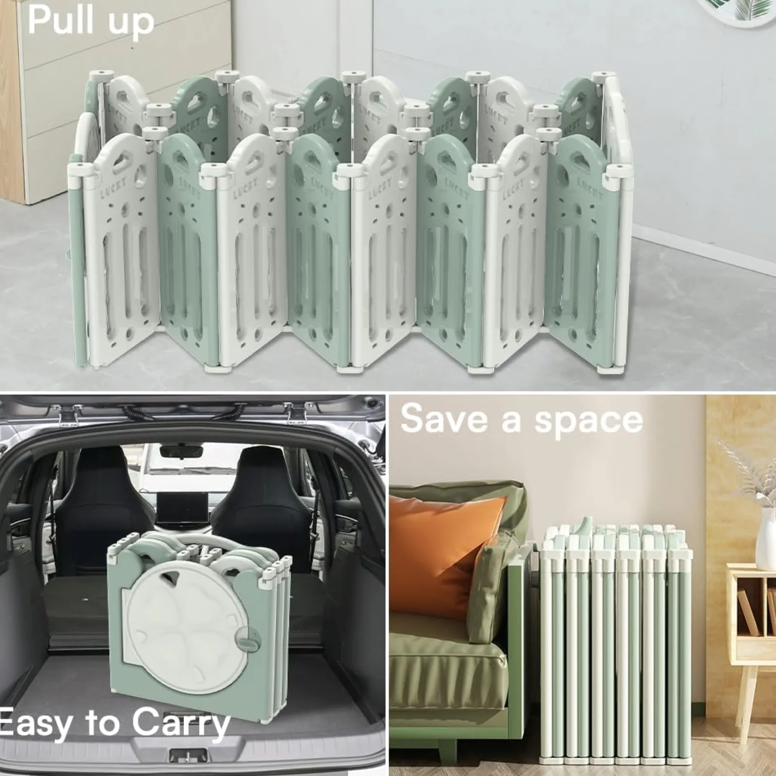 Kinder Little Helper 18-teiliges, ungiftiges, BPA-freies, recycelbares, faltbares Baby-Laufgitter und Ballbecken | Modular | Pistaziengrün und Weiß