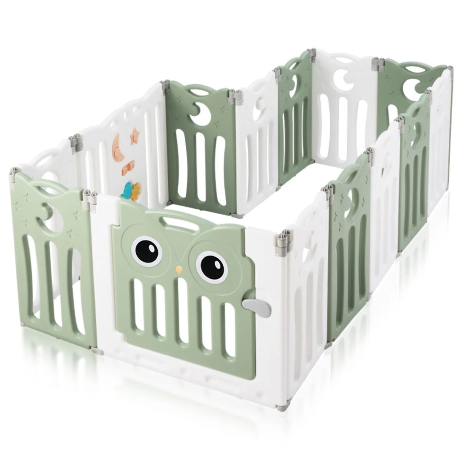 Kinder Little Helper 14-teiliges, ungiftiges, BPA-freies, recycelbares, faltbares Baby-Laufgitter und Bällebad | Modular | Salbeigrün und Weiß