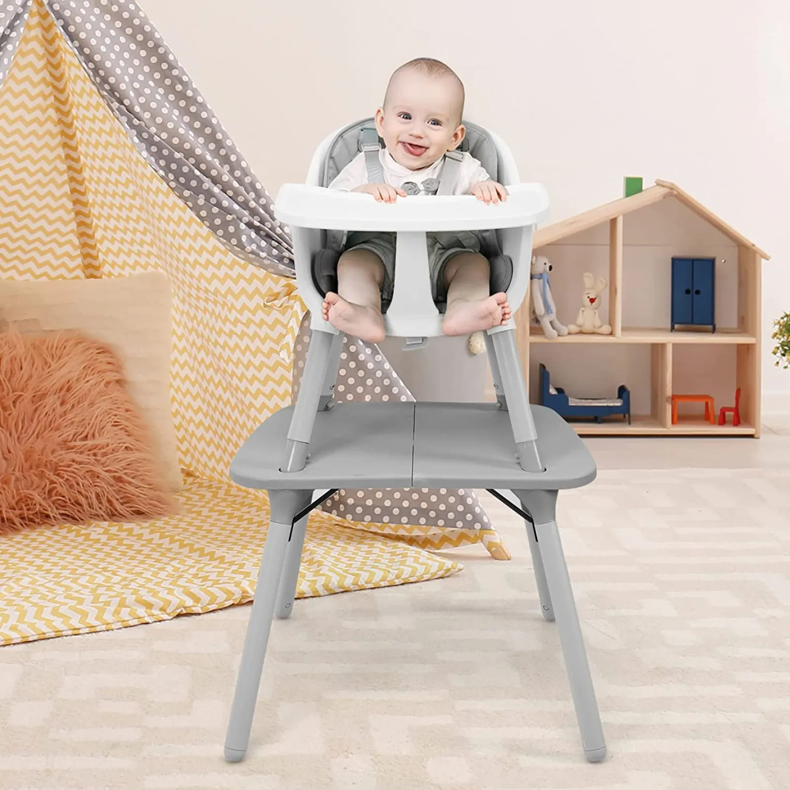 Little Helper Umbaubarer 5-In-1-Hochstuhl Aus Grauem Kunststoff | Niedriger Stuhl | Tisch- Und Stuhlset