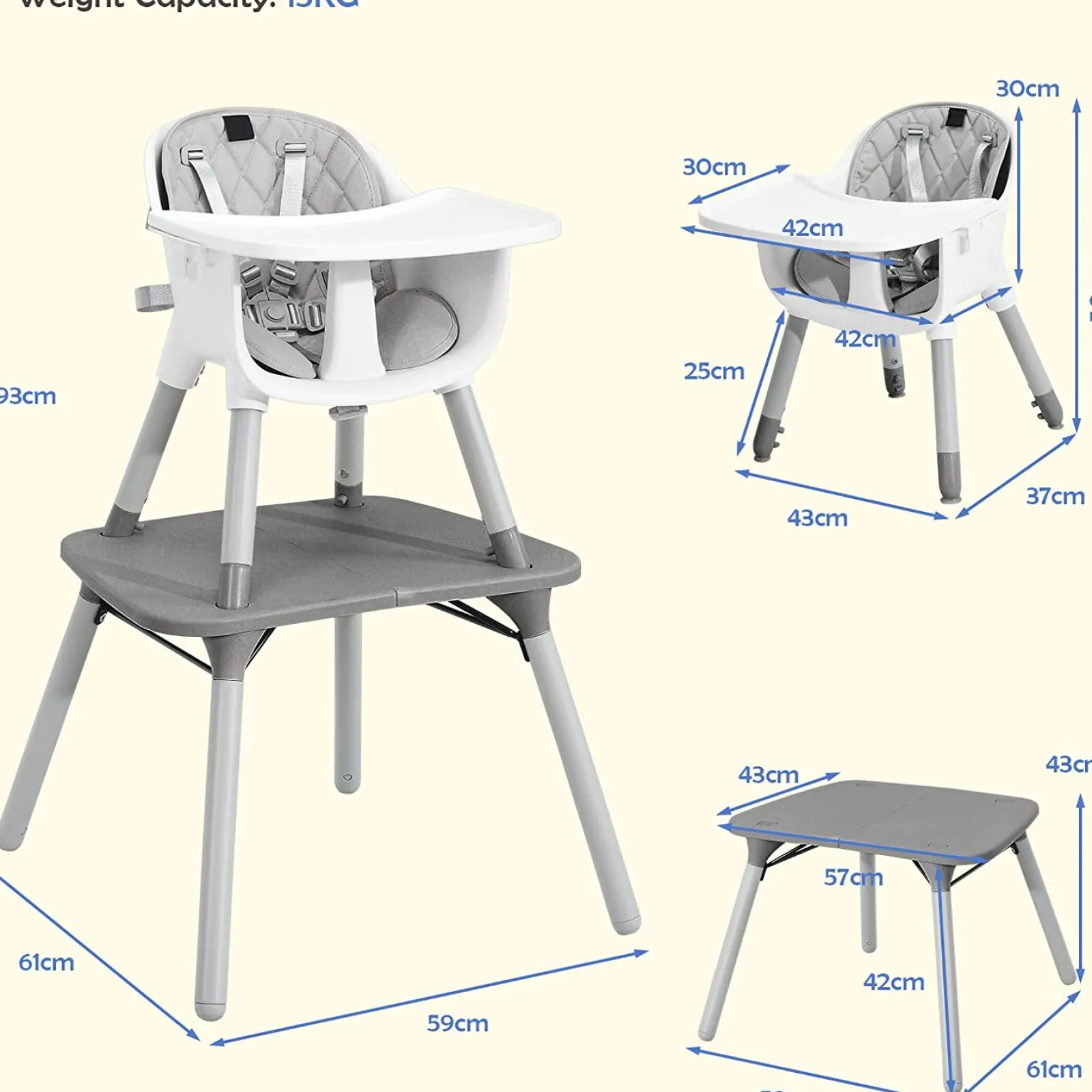 Little Helper Umbaubarer 5-In-1-Hochstuhl Aus Grauem Kunststoff | Niedriger Stuhl | Tisch- Und Stuhlset