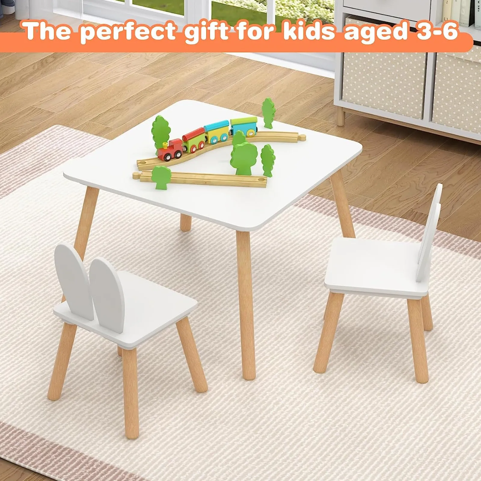 Kinder Little Helper Weißer Holztisch und 2 Stühle im Set | Moderner Aktivitätsschreibtisch für Kinder | Weiß | Massivholz